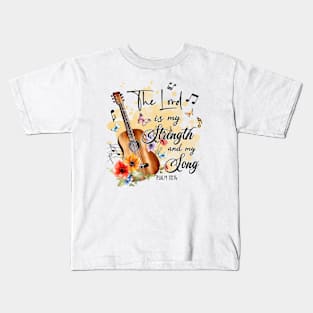 My Strength is In You Lord, Psalms 118:14 Bible Verse, Flowers Guitar Kids T-Shirt